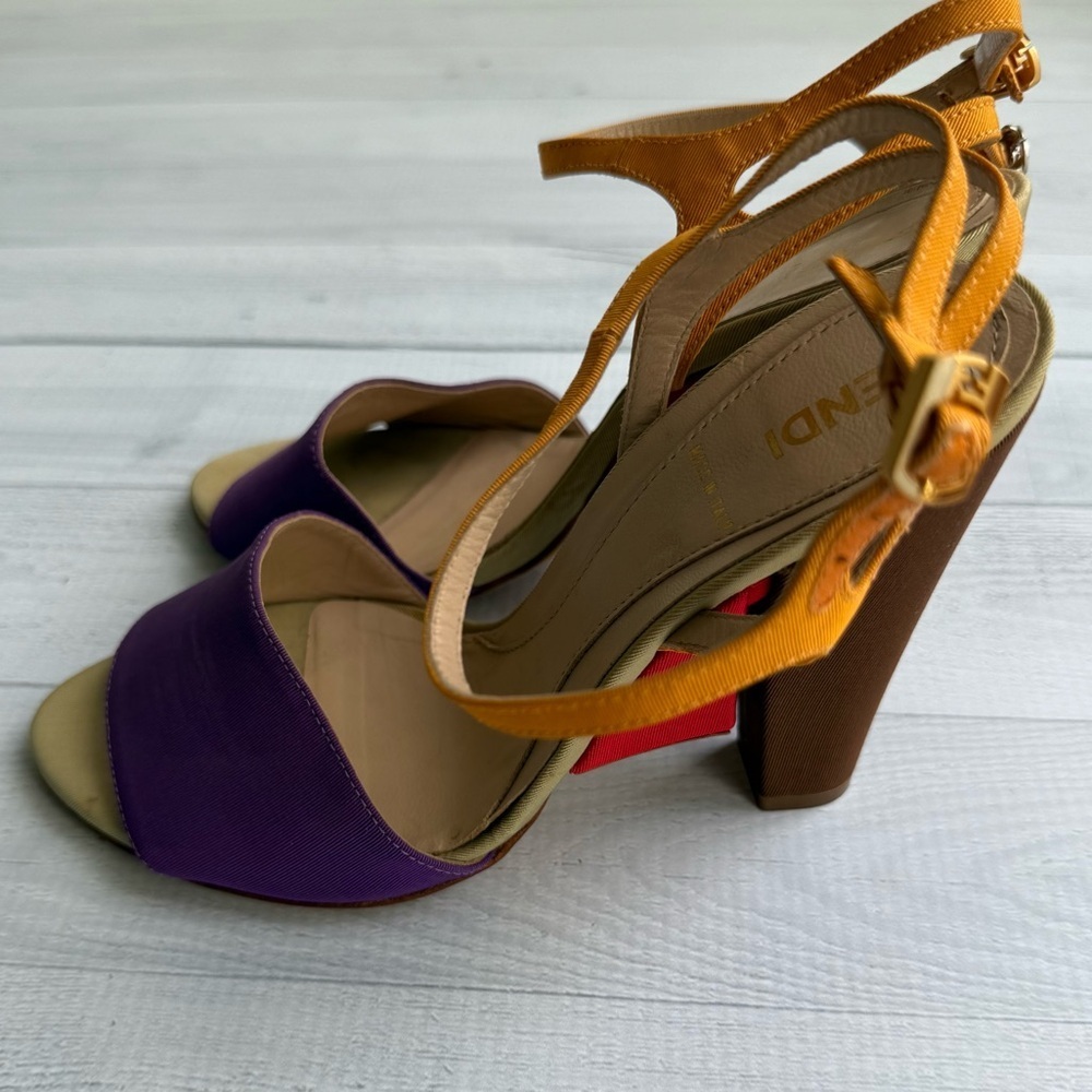 RARE Fendi Nappa Baguette Color Block Double Ankle Strap Heel Sandals Size 36/6 - Picture 4 of 11